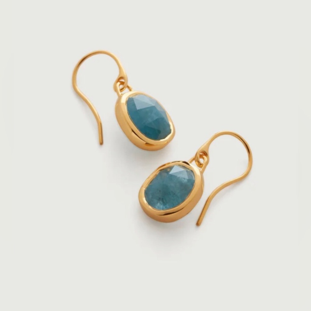 Monica Vinader Siren Wire Earrings, 18k Gold Vermeil and Aquamarine, EUC.